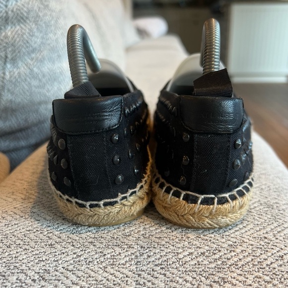 SAINT LAURENT Black Studded Canvas Flat Espadrilles - Picture 8 of 13